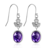 Vintage Flower Shape Amethyst Drop Earrings 925 Sterling Silver Women's Jewelry