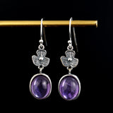 Vintage Flower Shape Amethyst Drop Earrings 925 Sterling Silver Women's Jewelry