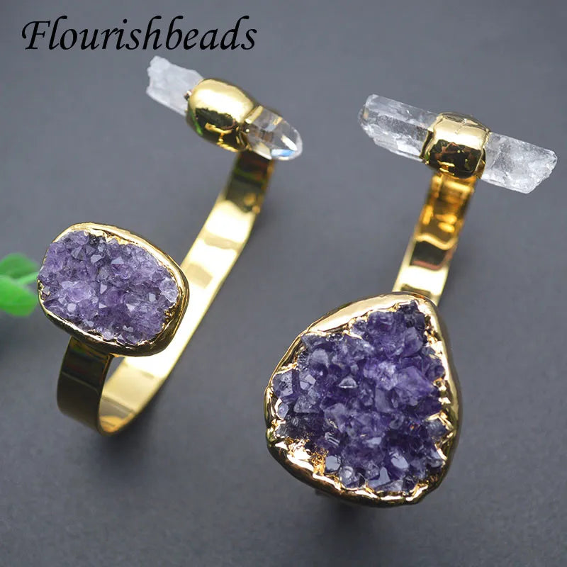 Amethyst Drusy Quartz Bangle Copper Bracelet Woman Jewelry
