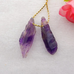 Natural Amethyst Earring Beads Pair, 31x7x10mm, 30x5x9mm