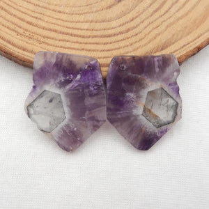 Natural Amethyst Earring Pair, 29x25x3mm