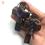 Amethyst Healing Cross Charm Necklace Set
