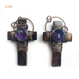 Amethyst Healing Cross Charm Necklace Set