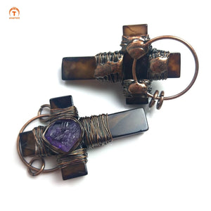 Amethyst Healing Cross Charm Necklace Set