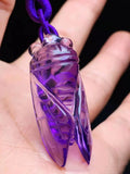 Hand Carved Amethyst Cicada Pendant Necklace