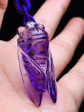 Hand Carved Amethyst Cicada Pendant Necklace