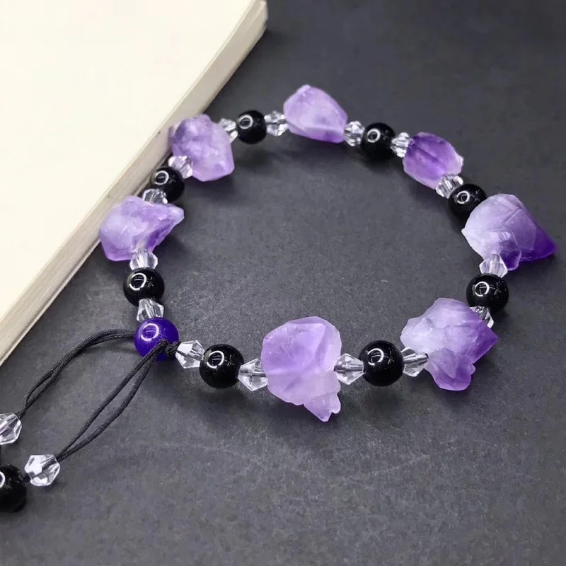 Natural Amethyst Hand-carved Rough Stone Bracelet Jewelry Men Women