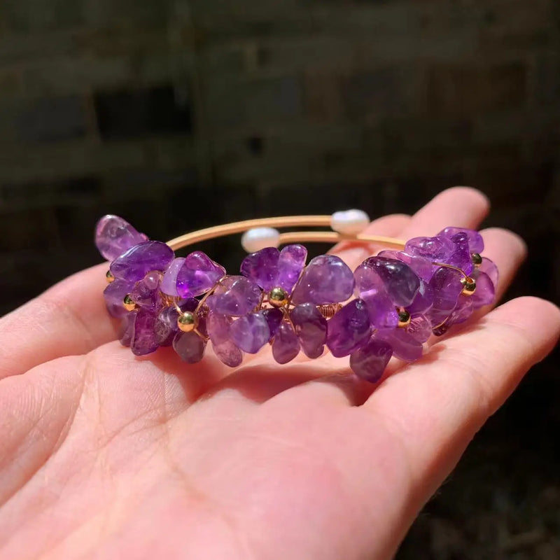 Natural Amethyst Bracelet Bangle Lucky Charm Jewelry Gem
