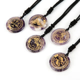 Amethyst 12 Constellations Pendant Necklace Reiki Healing Crystal