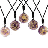 Amethyst 12 Constellations Pendant Necklace Reiki Healing Crystal