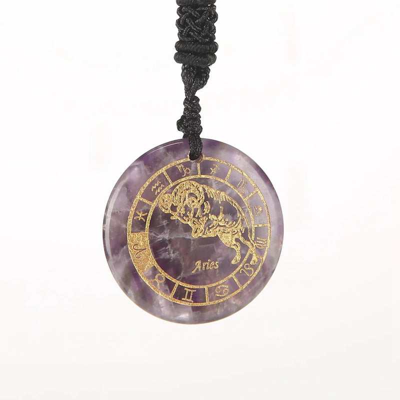 Amethyst 12 Constellations Pendant Necklace Reiki Healing Crystal