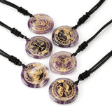 Amethyst 12 Constellations Pendant Necklace Reiki Healing Crystal