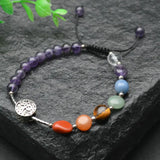 Amethyst Gemstone Chakra Bracelet Engraved Family Charms Adjustable Gift