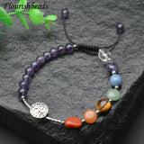 Amethyst Gemstone Chakra Bracelet Engraved Family Charms Adjustable Gift