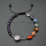 Amethyst Gemstone Chakra Bracelet Engraved Family Charms Adjustable Gift