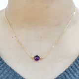Natural Amethyst Necklace Round 14K Filled Vintage Hand For Women Necklace