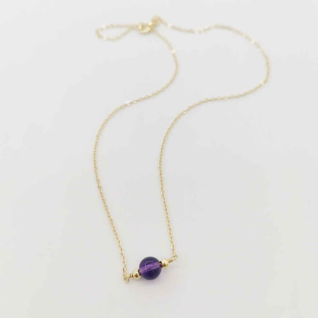 Natural Amethyst Necklace Round 14K Filled Vintage Hand For Women Necklace