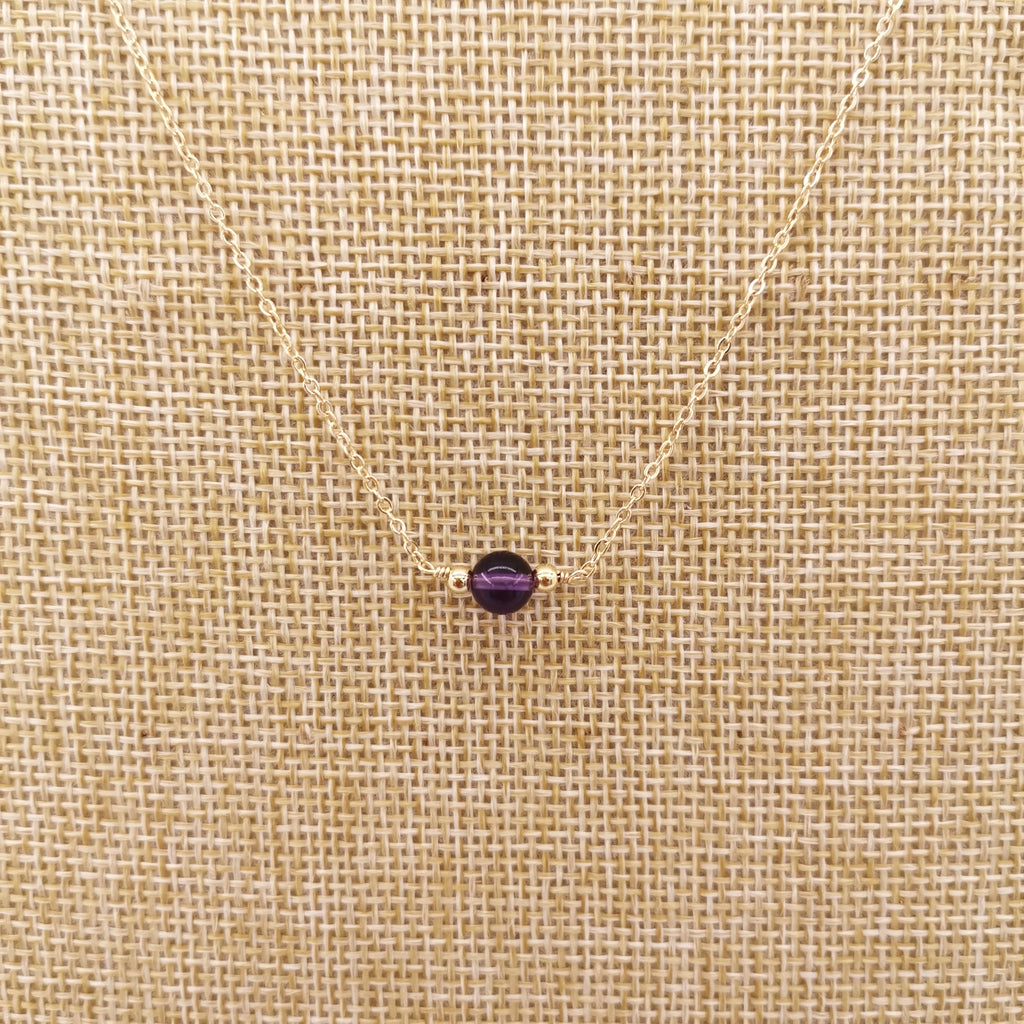 Natural Amethyst Necklace Round 14K Filled Vintage Hand For Women Necklace