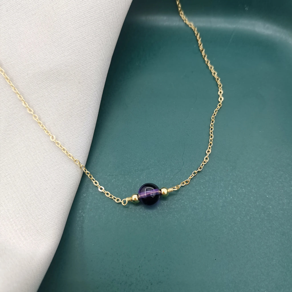 Natural Amethyst Necklace Round 14K Filled Vintage Hand For Women Necklace