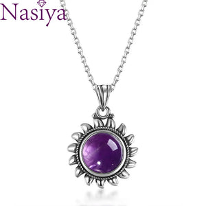 Amethyst Necklace Sterling Silver Sun Pendant Vintage Style