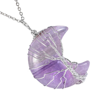 Amethyst Healing Crystal Moon Pendant Necklace