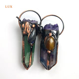 Amethyst Fluorite Pendant Healing Stone Charm Necklace