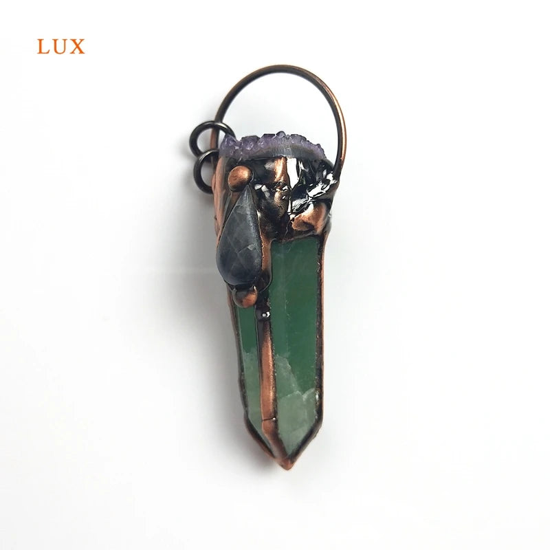 Amethyst Fluorite Pendant Healing Stone Charm Necklace