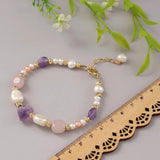 Amethyst Pink Crystal Bracelet with Pearl Bangle for Women