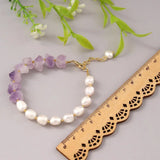 Amethyst Pink Crystal Bracelet with Pearl Bangle for Women