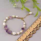 Amethyst Pink Crystal Bracelet with Pearl Bangle for Women
