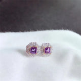 Amethyst Princess Cut Stud Earrings 925 Sterling Silver