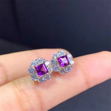 Amethyst Princess Cut Stud Earrings 925 Sterling Silver