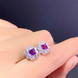 Amethyst Princess Cut Stud Earrings 925 Sterling Silver