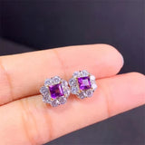 Amethyst Princess Cut Stud Earrings 925 Sterling Silver