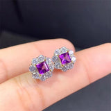 Amethyst Princess Cut Stud Earrings 925 Sterling Silver