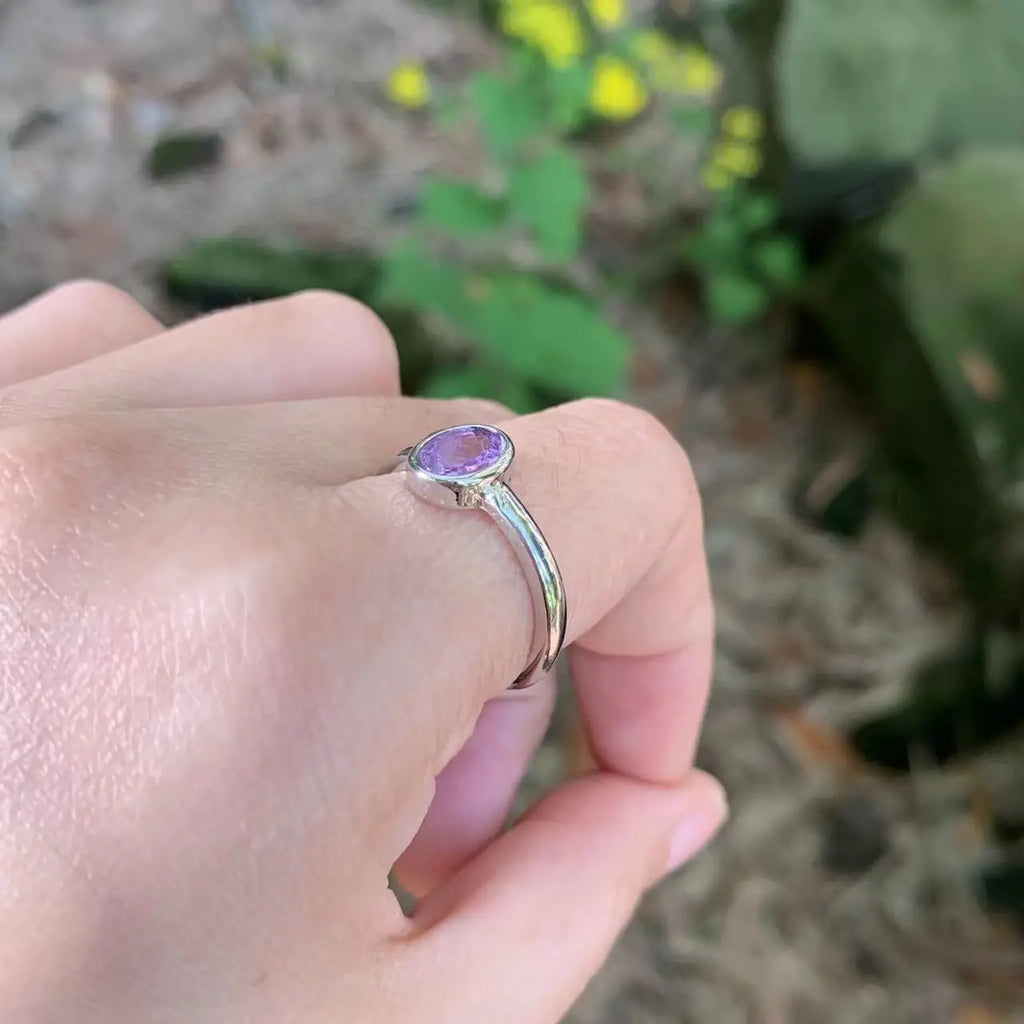 Natural Amethyst Ring Adjustable Heart Ring Jewelry for Women Gift