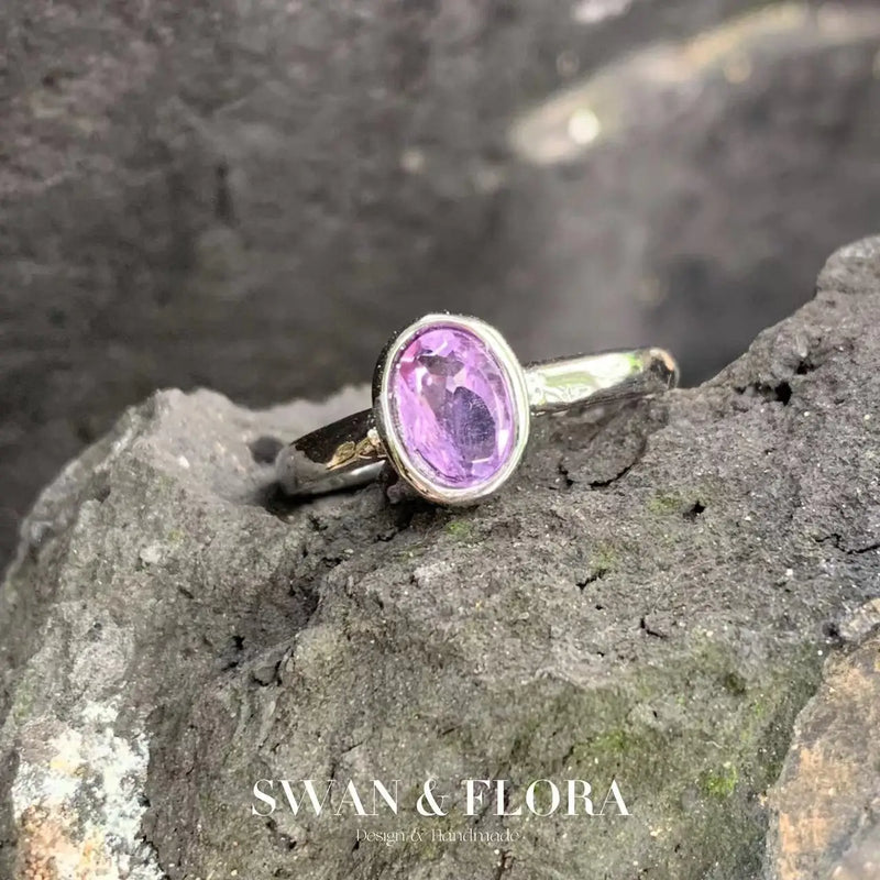 Natural Amethyst Ring Adjustable Heart Ring Jewelry for Women Gift