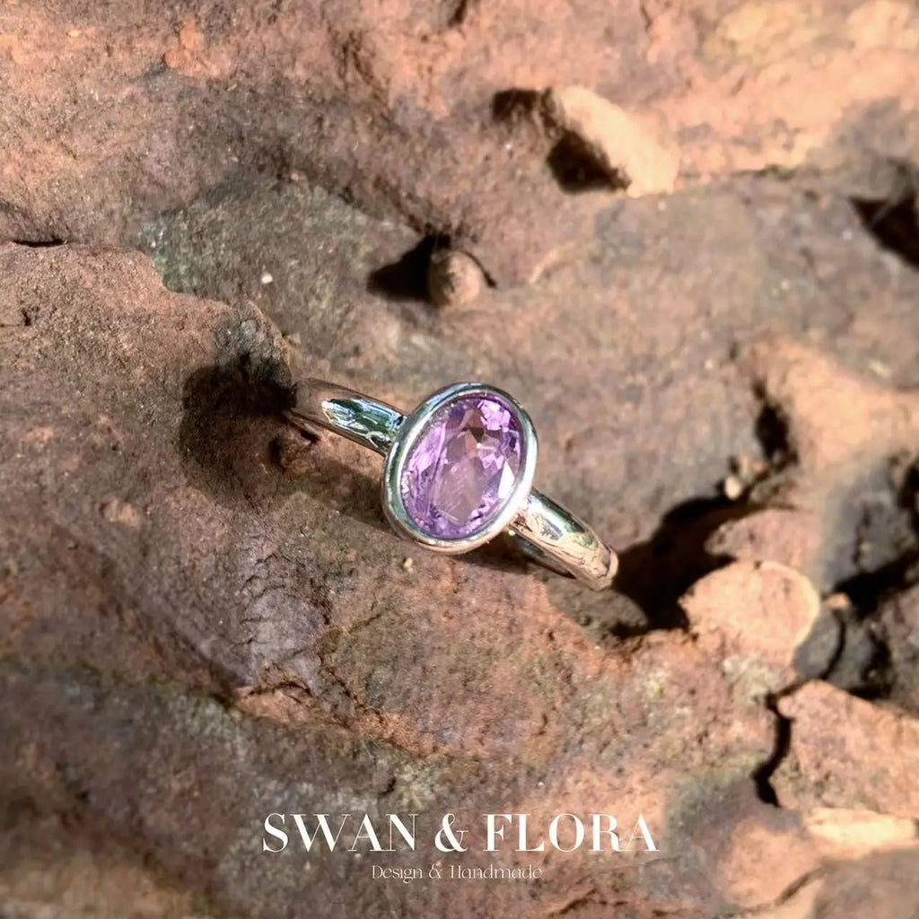 Natural Amethyst Ring Adjustable Heart Ring Jewelry for Women Gift