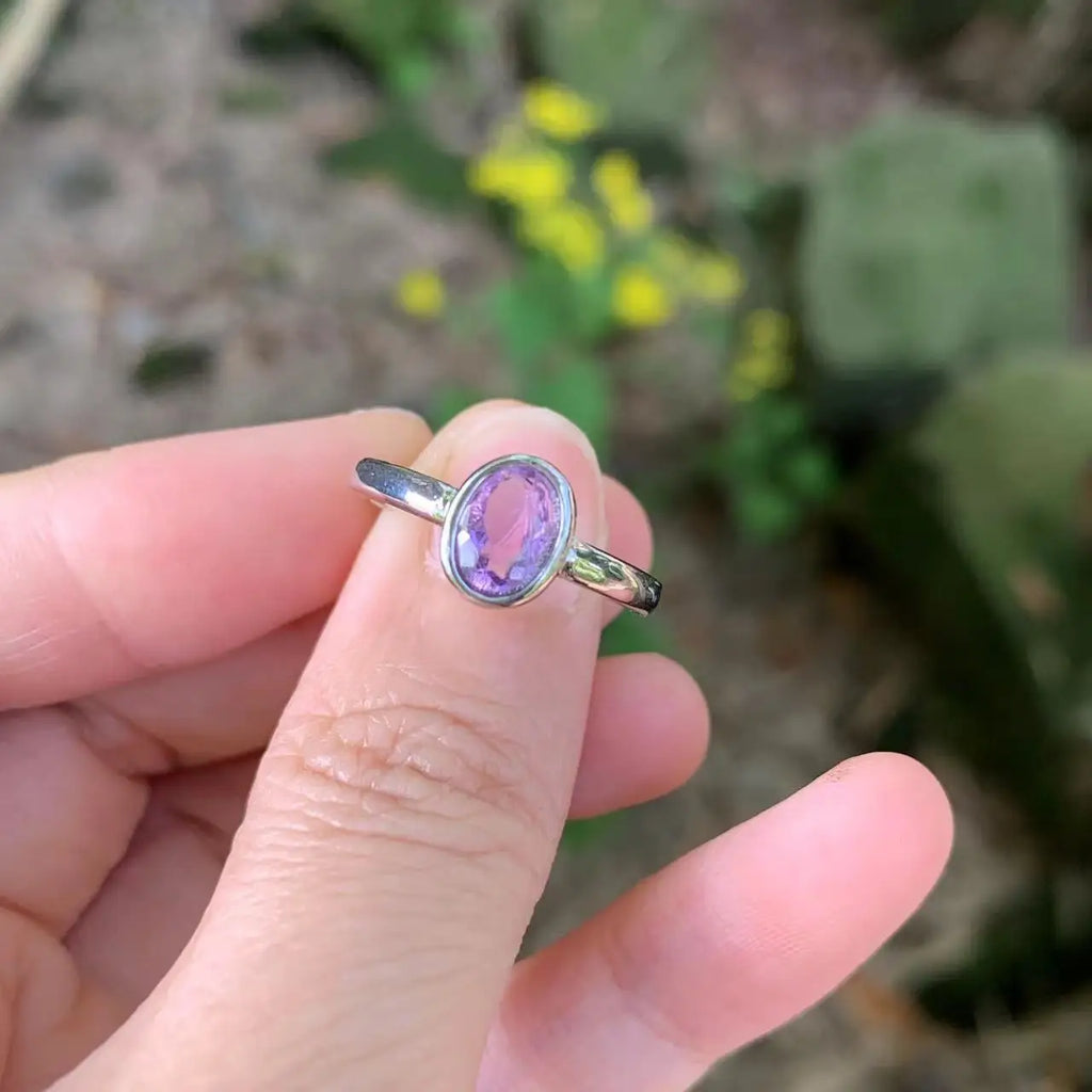 Natural Amethyst Ring Adjustable Heart Ring Jewelry for Women Gift
