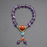 Amethyst Round Beads Cloisonne Butterfly Fly Charm Bracelet