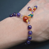 Amethyst Round Beads Cloisonne Butterfly Fly Charm Bracelet