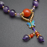 Amethyst Round Beads Cloisonne Butterfly Fly Charm Bracelet