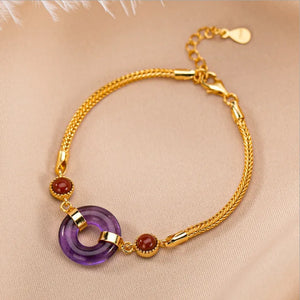 Vintage Amethyst Safety Buckle Bracelet S925 Sterling Silver