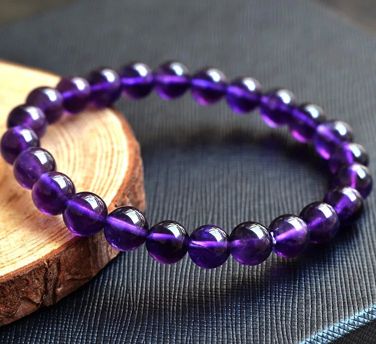 Natural Amethyst Single Circle Bracelet Violet Crystal Men Women
