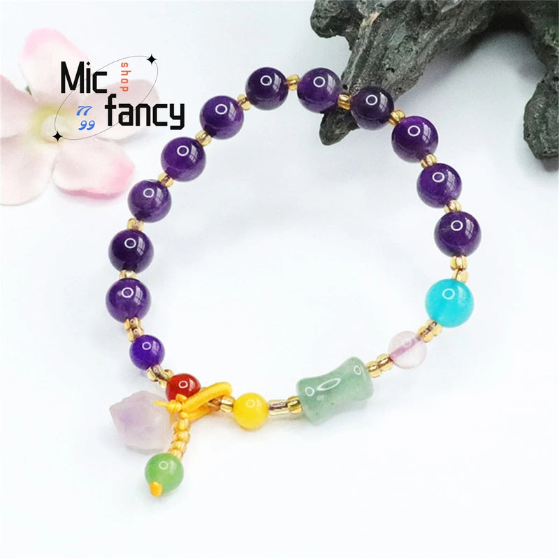 Natural Amethyst Small Waist Tassel Bracelet Sweet Charm Craft Gift