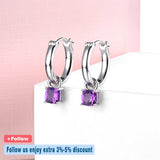 Amethyst Silver Drop Earrings - Purple Crystal Romantic Style