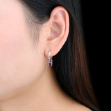 Amethyst Silver Drop Earrings - Purple Crystal Romantic Style