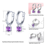 Amethyst Silver Drop Earrings - Purple Crystal Romantic Style