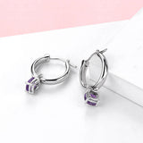 Amethyst Silver Drop Earrings - Purple Crystal Romantic Style
