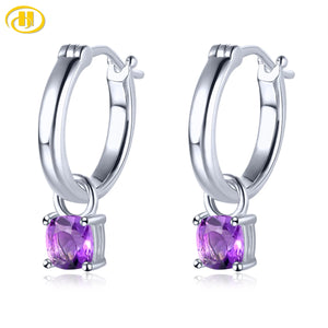 Amethyst Silver Drop Earrings - Purple Crystal Romantic Style